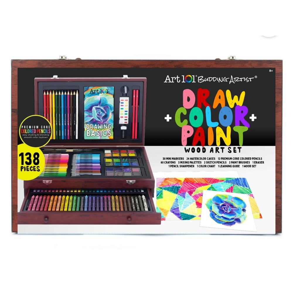 Art 101 Budding Artist Draw.  138 Piece Multimedia Wood Art Set / Kit
 **NEW**